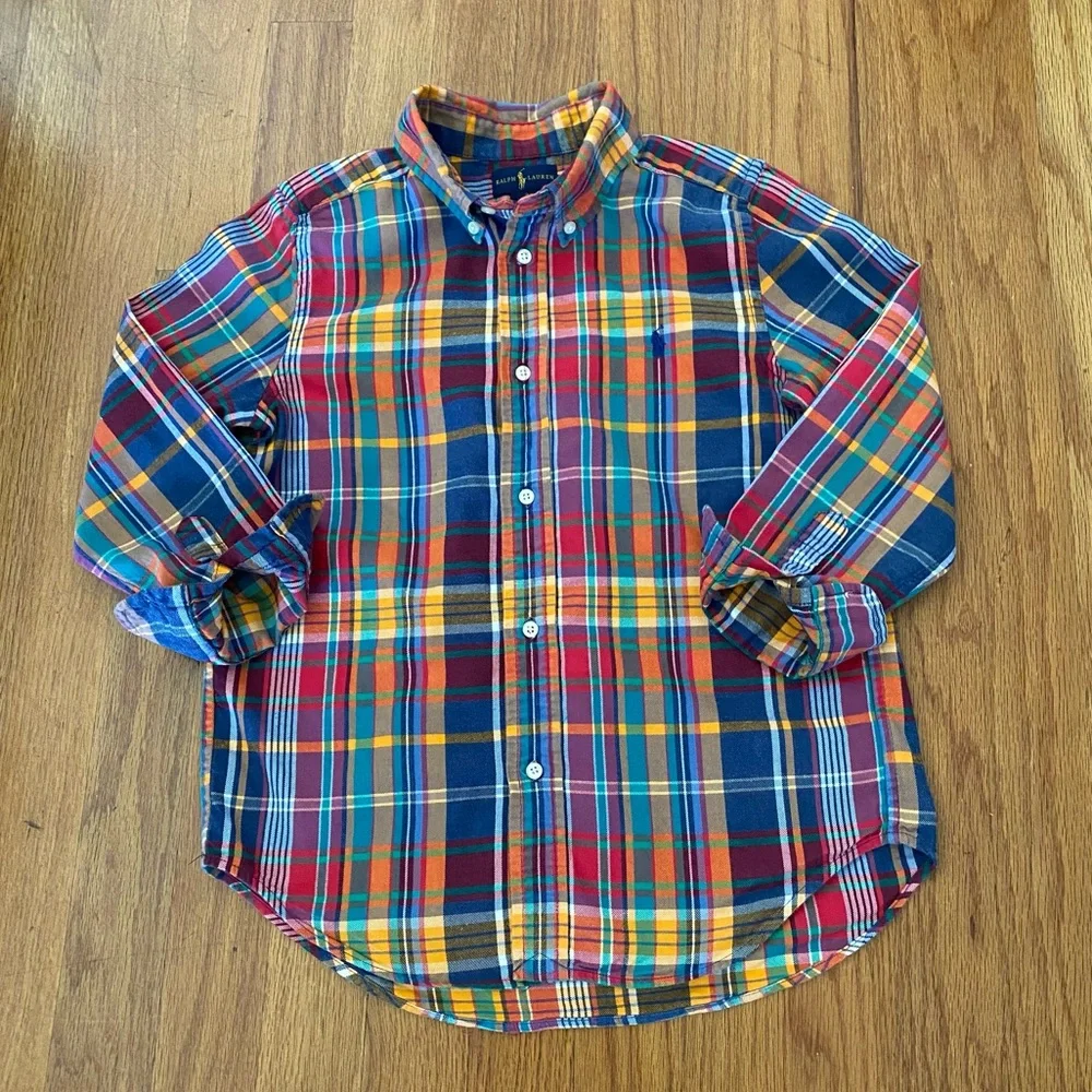 Ralph Lauren Flannel Colorful Plaid Shirt and Dark Jeans Set